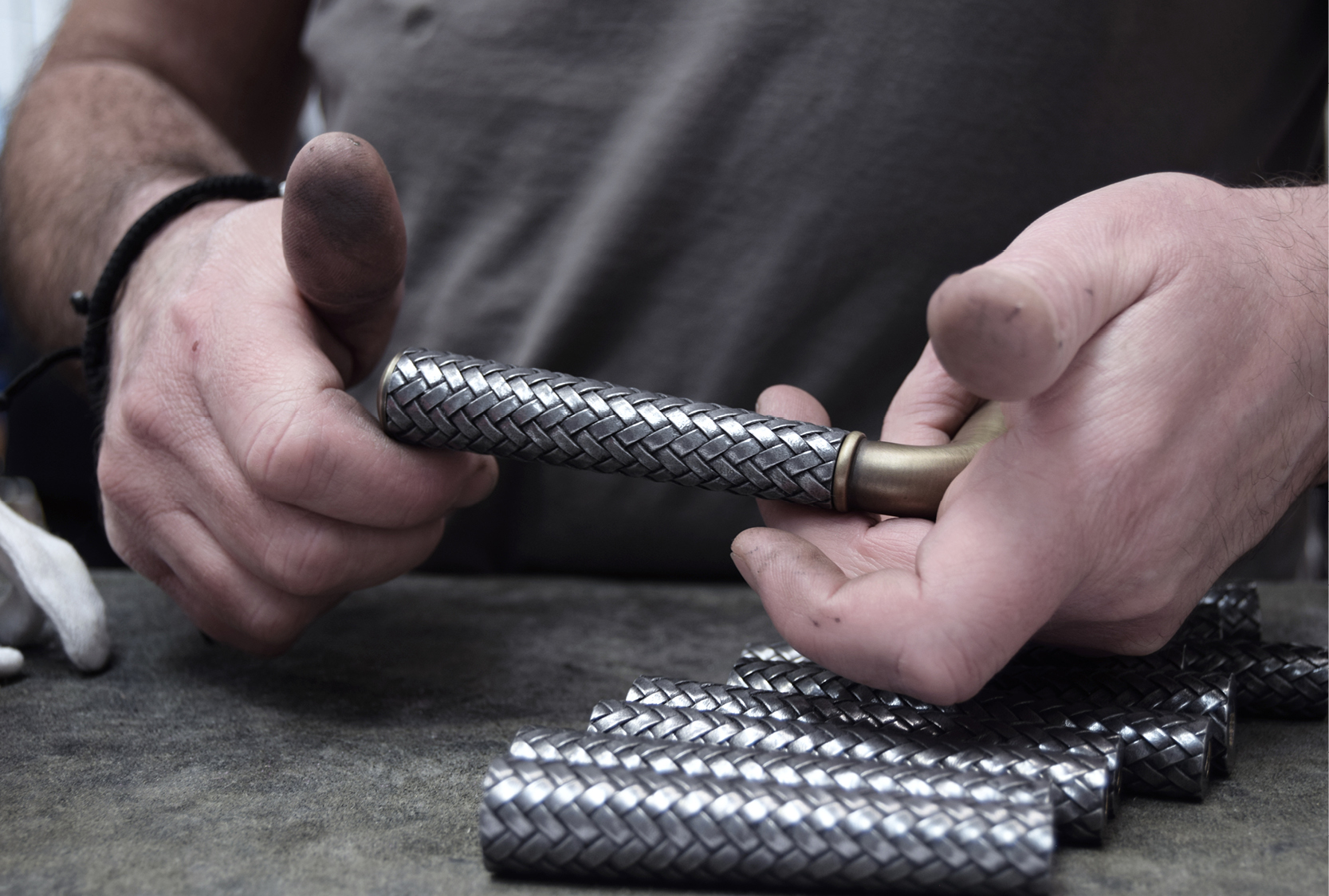 WOVEN TUBE DOOR LEVER GRIP SECTION IN ASSEMBLY