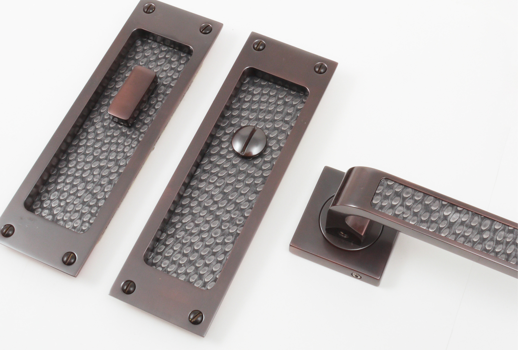 FAUX LEATHER FLUSH PULL AND DOOR LEVER