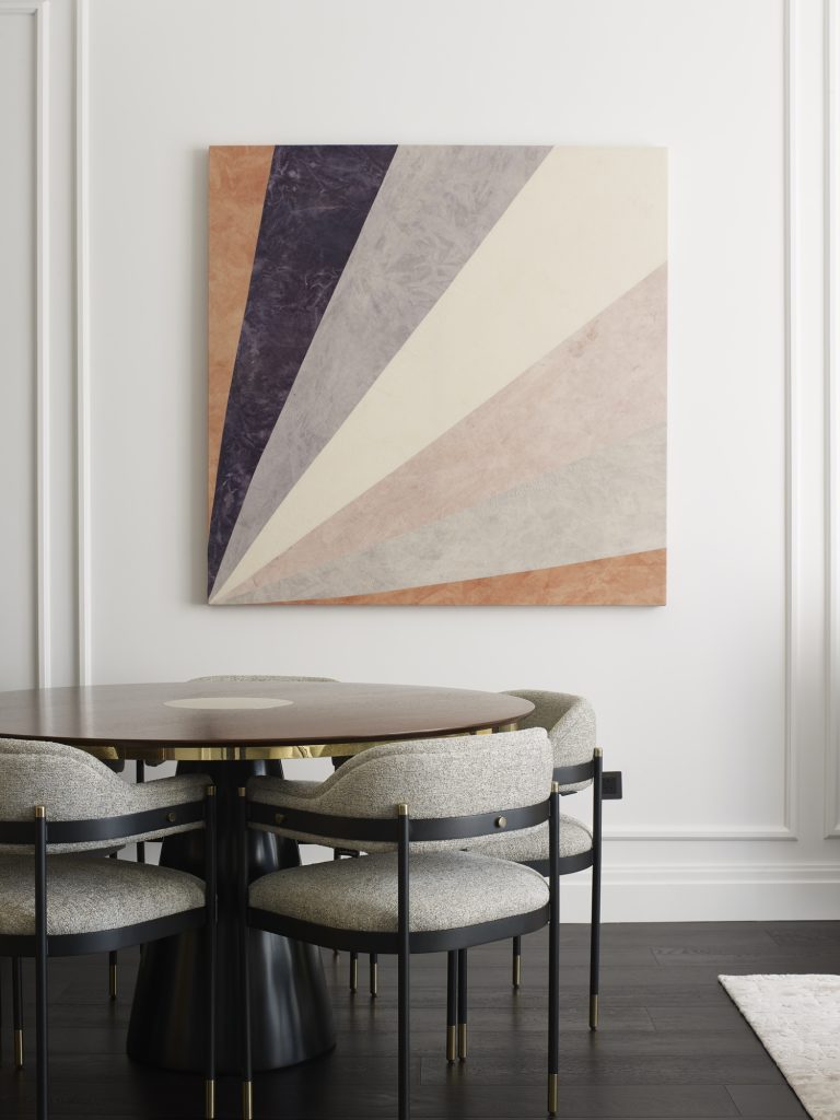 Unique wall art and high end bespoke furniture has been created for this interior design project by Lucia Vega and Sophie Stanbury.